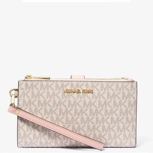 Michael Kors Signature Beige and Pink Wristlet